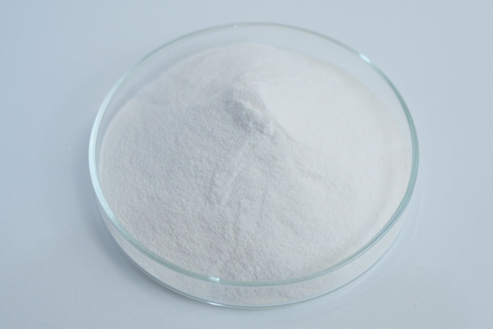 Bright white colored powder coconut cream on a dish
